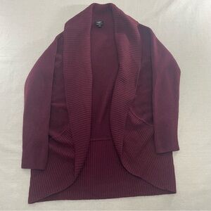 Talbots Knit Shawl Collar Open Cardigan Sweater Pure Merino Wool Burgundy 1X